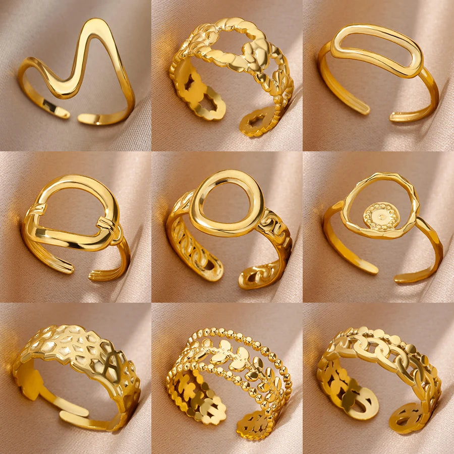 Edelstahl Ringe für Frauen Gold Farbe Unregelmäßige Geometrische Offenen Ring Vintage Wasserdicht Hochzeit Schmuck Teil Zubehör Gif