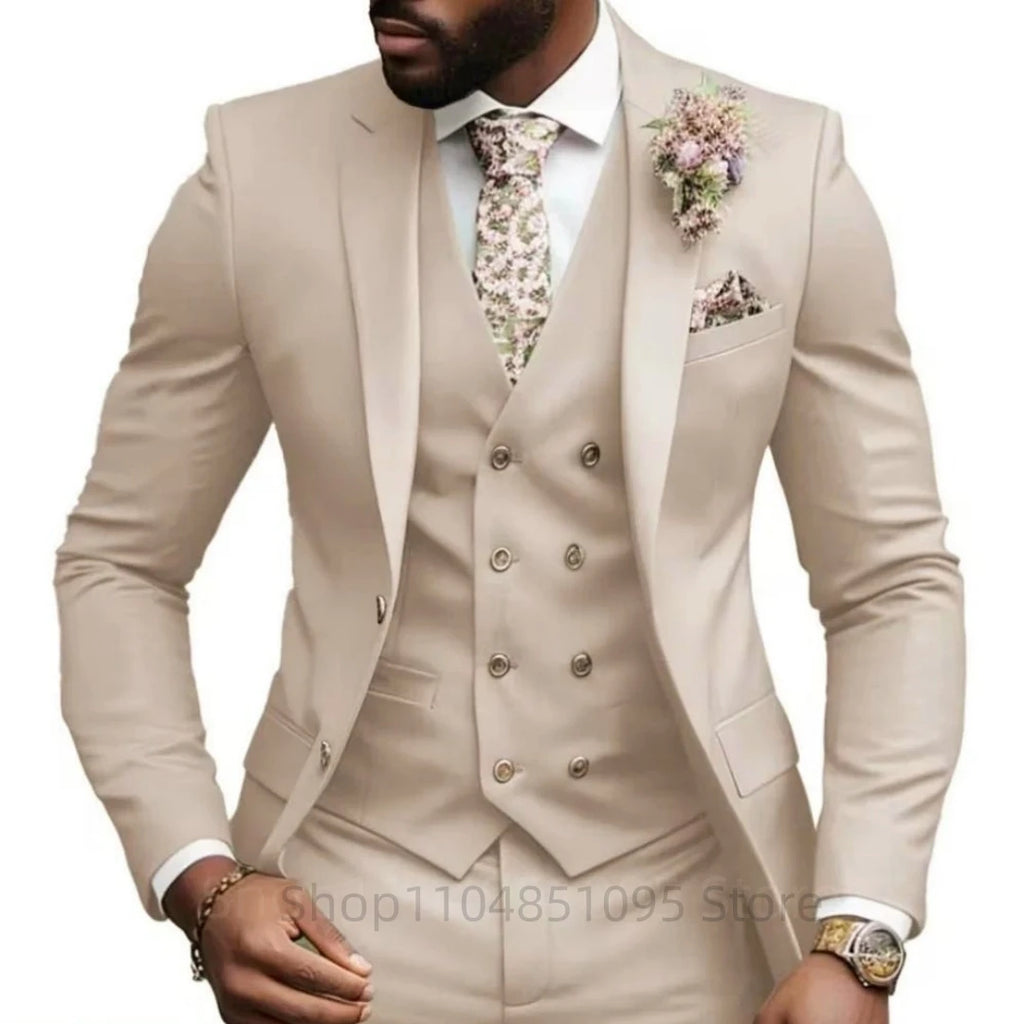 Hochwertige Grüne Business-Anzüge für Herren Slim Fit Elegante Hochzeitskleidung 3-Teilig Zweiknopf-Jacke Weste Hose Party-Sets