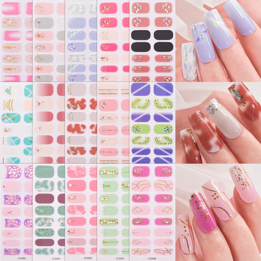 16 Tipps 3D Bunte Eis-Transparente Nagelfolie Volle Abdeckung Bronzing Französisch Nagellack Aufkleber Selbstklebende Langlebige Nagel Dezember