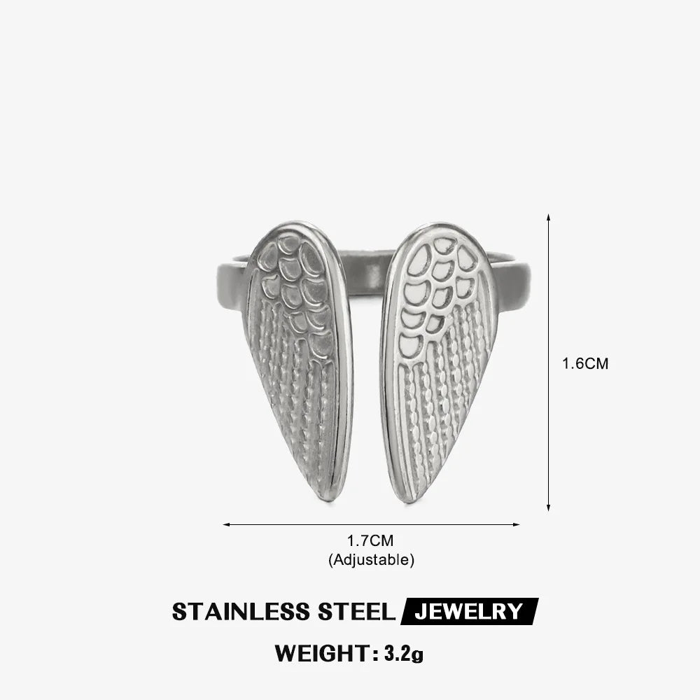 Minimalistische Textur Edelstahl Flügel Ringe für Frauen Gold Farbe Öffnung Paar Ring ästhetische Hochzeit Weihnachten Schmuck