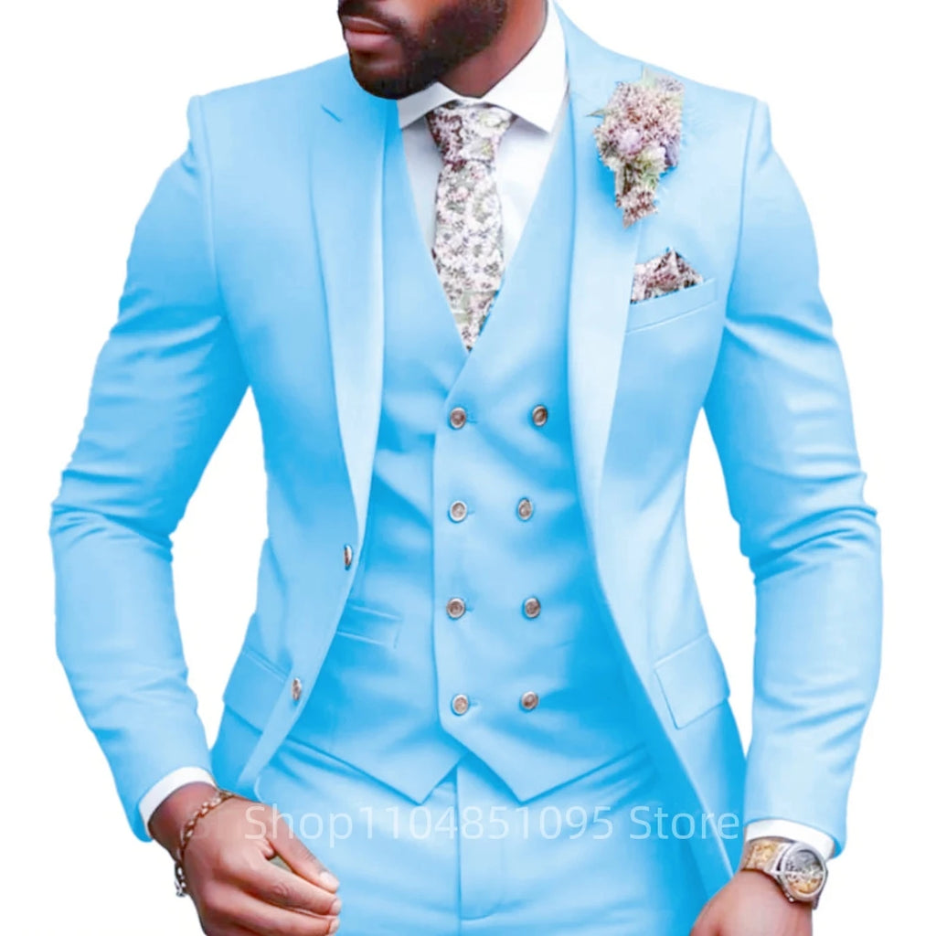 Hochwertige Grüne Business-Anzüge für Herren Slim Fit Elegante Hochzeitskleidung 3-Teilig Zweiknopf-Jacke Weste Hose Party-Sets