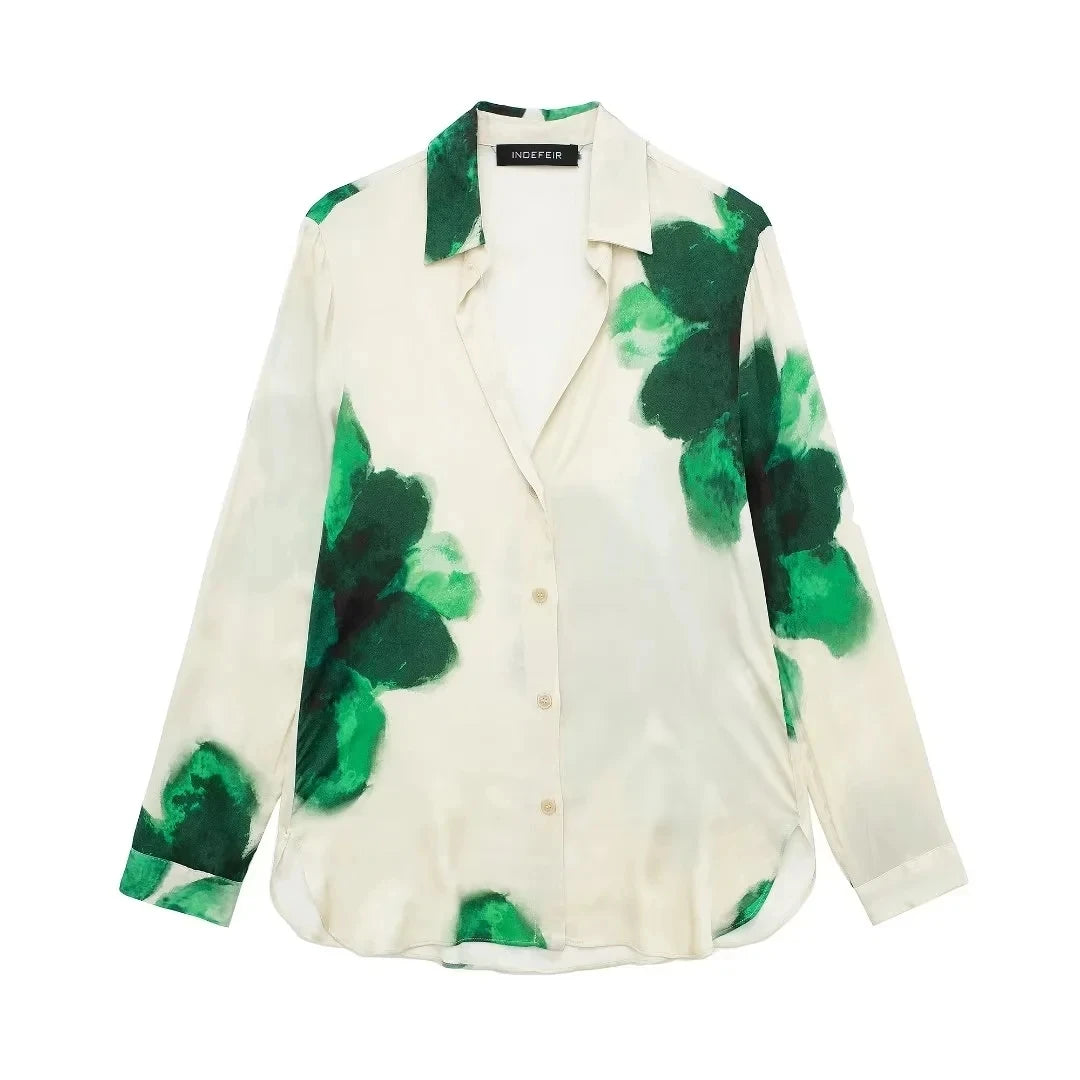 HH 2024 Sommer Weibliche Elegante Blumen Druck 2 Stück Anzug Lange Ärmel Revers Bluse + Kordelzug Breite Bein Hosen kausalen Outfit