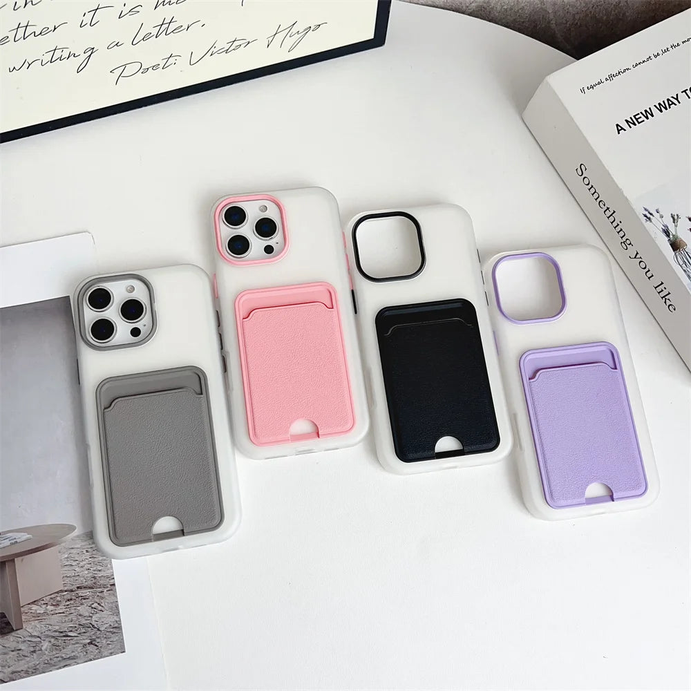 3 IN 1 Leder-Kartensteckplatz-Halter-Telefonhülle für iPhone 17 Air 16 15 14 13 Pro Max 16E, Brieftaschenfach, stoßfeste Rückseite, Stoßstange