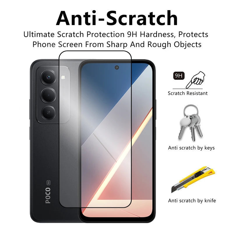 6in1 für Poco M8s 5G Glas für Xiaomi Poco M8s gehärtetes Glas 2.5D Full Cover Displayschutzfolie für Poco M8s Objektivfolie