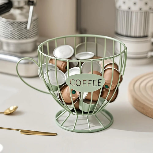1-teiliger Aufbewahrungskorb für Kaffeekapseln, mit stabiler und langlebiger Rahmenbasis aus Eisen, geeignet für Kaffeekapseln und Snacks
