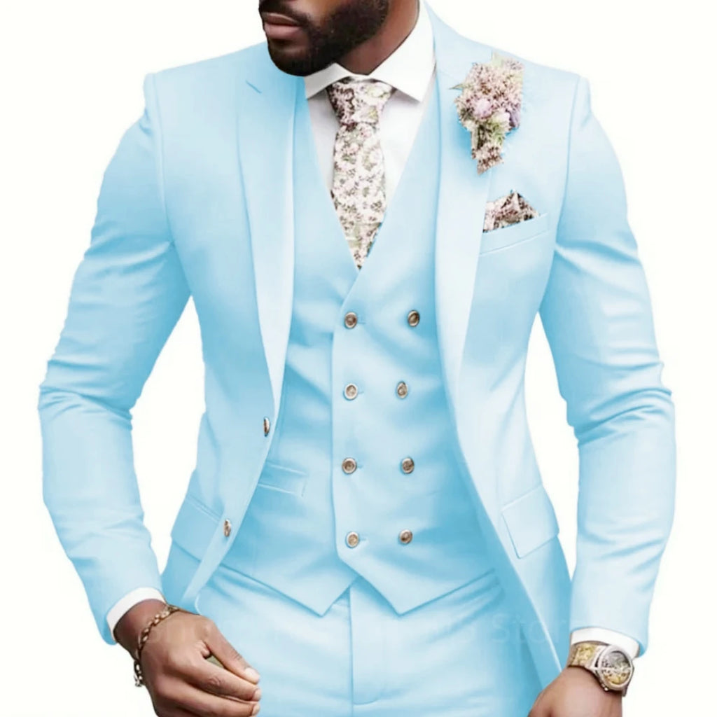 Hochwertige Grüne Business-Anzüge für Herren Slim Fit Elegante Hochzeitskleidung 3-Teilig Zweiknopf-Jacke Weste Hose Party-Sets