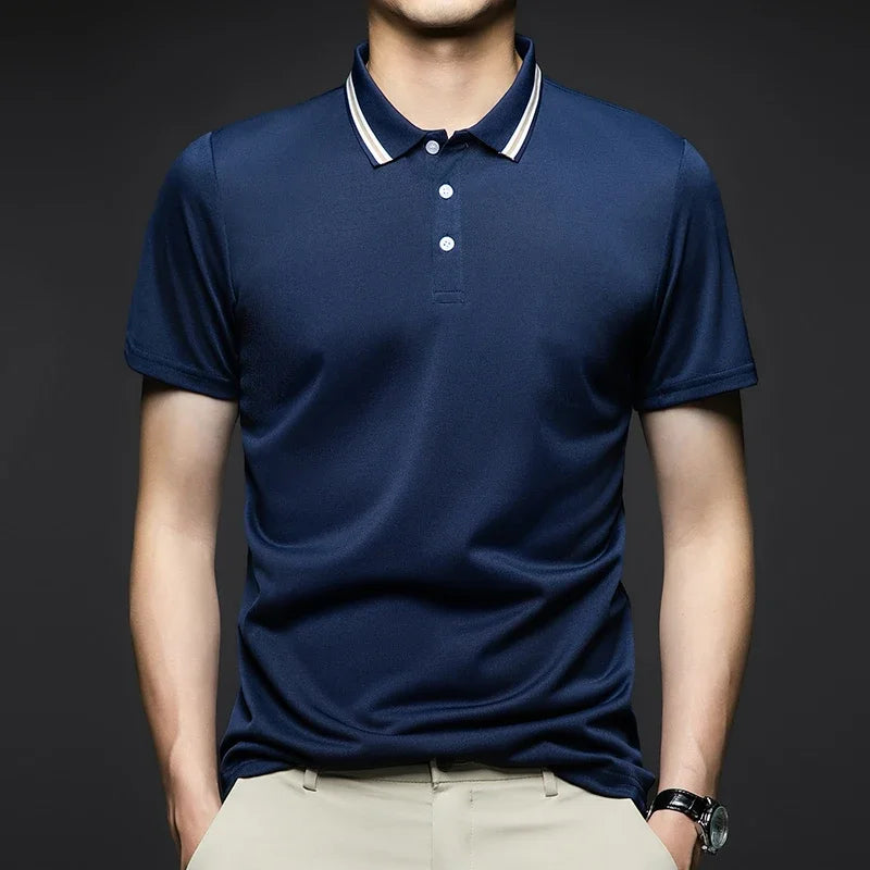 Herrenmode, einfarbig, kurzärmelig, gestreift, Revers, Poloshirt, Sommer, atmungsaktiv, bequem