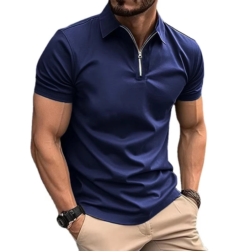 Sommer-Poloshirts für Herren, Hemden mit Viertelreißverschluss, lässig, klassisch, leicht, kurzärmelig, Hemd mit Kragen, atmungsaktiv, Streetwear