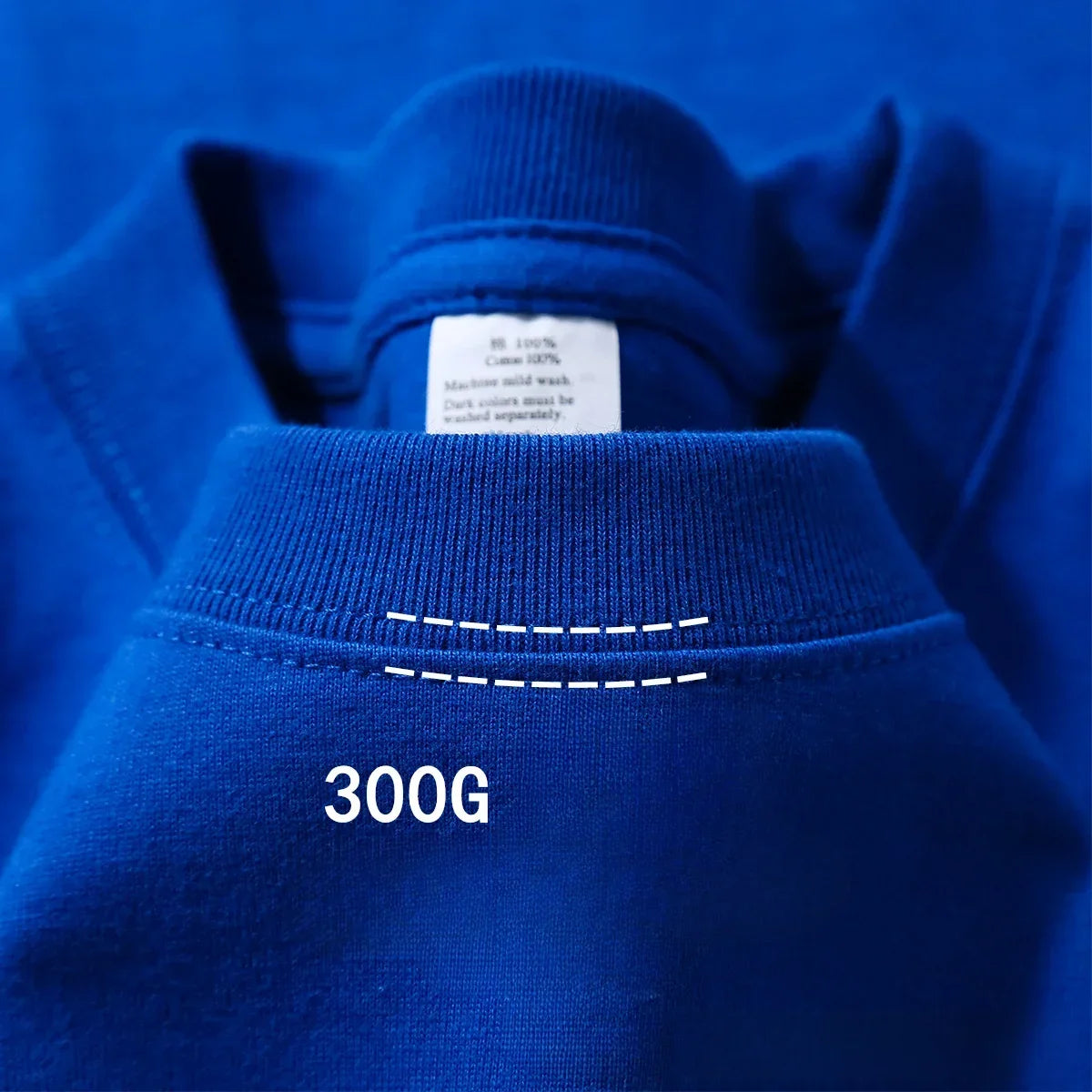Blaues amerikanisches, robustes Kurzarm-T-Shirt, 300 g, Sommer-Rundhalsausschnitt, lockere Halbarm-T-Shirt für Herren und Damen