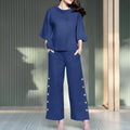 2 Stück Damen Hosen Sets Zanzea Sommer solide ol passende Sets o Hals 3/4 Ärmel Bluse weites Bein Hose lässig locker Arbeits anzug