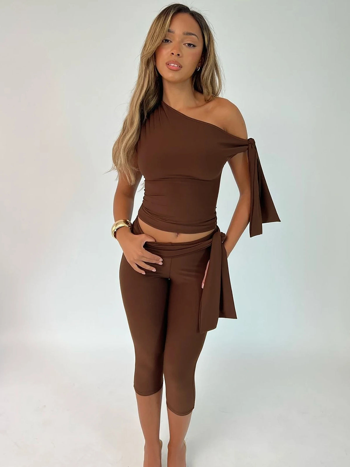 Dulzura Sexy elegantes 2-teiliges Shorts-Set mit Schnürung, diagonaler Kragen, ärmelloses, figurbetontes Crop-Top und Shorts, passendes Set für Party, Club