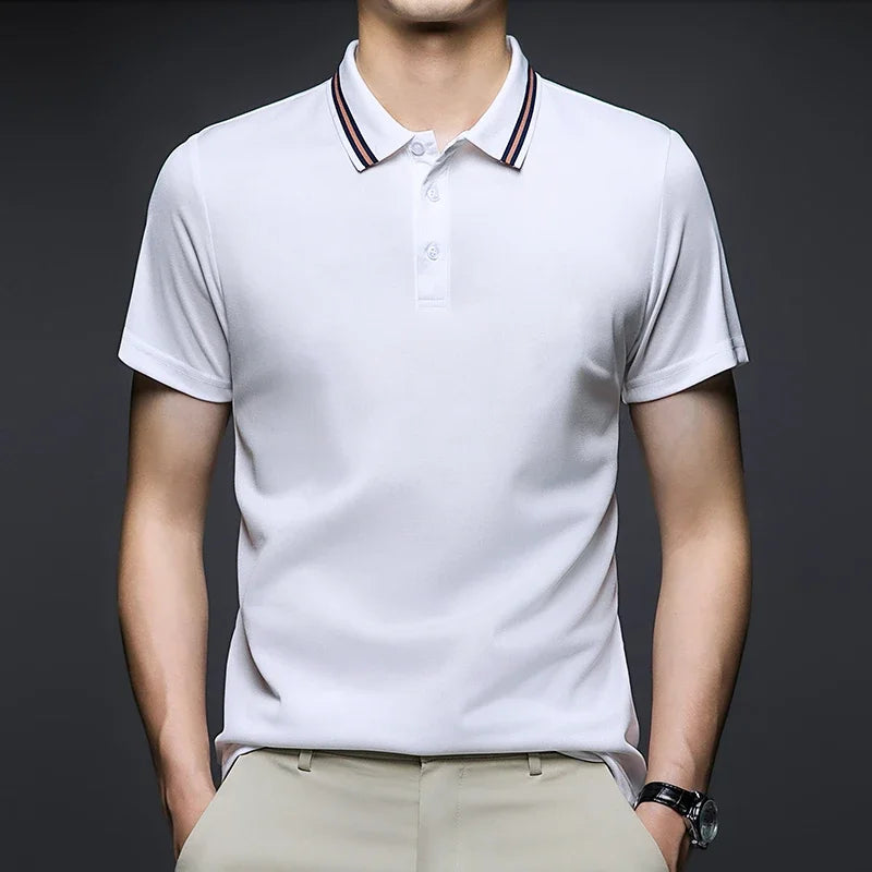 Herrenmode, einfarbig, kurzärmelig, gestreift, Revers, Poloshirt, Sommer, atmungsaktiv, bequem
