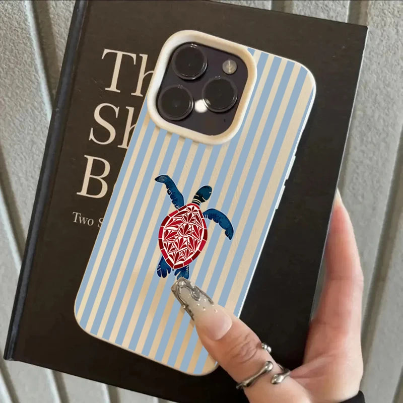 Minimalistische Blau Gestreifte Schildkröten-Handyhülle für iPhone 17 16 15 Pro 14 Plus 13 12 11 Pro Max X XR XS MAX 17 Air 16E Schutzhüllen