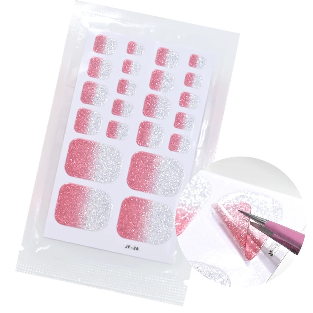 22 Tipps Ombre Glitzer Zehennagel Aufkleber Backen Kostenloser wasserdichter Aufkleber Vollständige Abdeckung Fuß Zehennagel Aufkleber Selbstklebende Maniküre Aufkleber