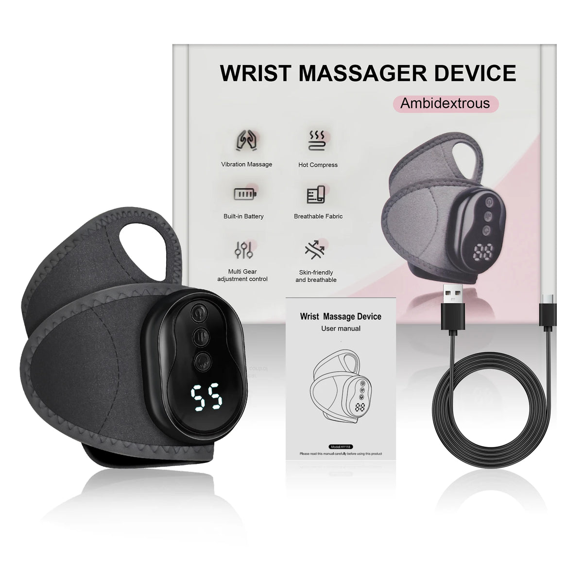 Heizende Nacken- und Handgelenkmassage mit 3 Wärmestufen, elektrische thermische Handgelenkstütze, Wärmepad, Vibrationsmassage für Männer, Frauen, Senioren