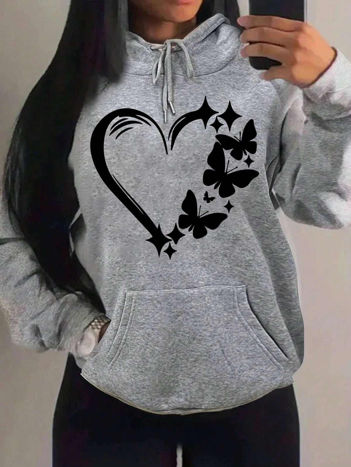 Kombination von Liebe und Schmetterling Hoody Plus Größe Frauen Hip Hop Herbst Hoodies Fleece Tasche Kleidung Vintage mehrfarbige Hoodie