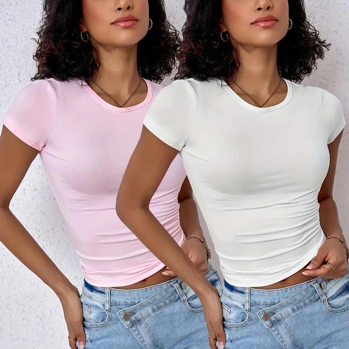 3 Stück Damen Slim Fit Kurzarm T-Shirts Elegant Rundhalsausschnitt Casual T-Shirt Damen Y2k Vintage Basic Tees 2025 Damenbekleidung