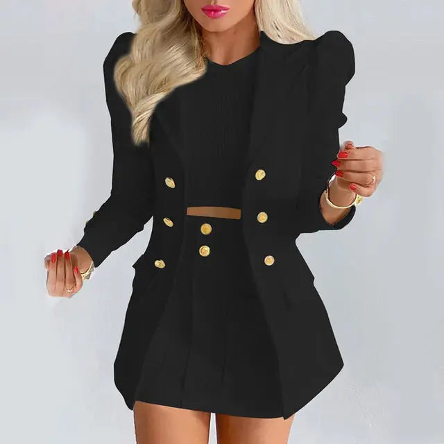 Frauen Frühling Langarm Einfarbig Jacke Mit Mini Rock Zwei-stück Anzug Tailleur Femme Blazer Und Set Kleid freies Verschiffen