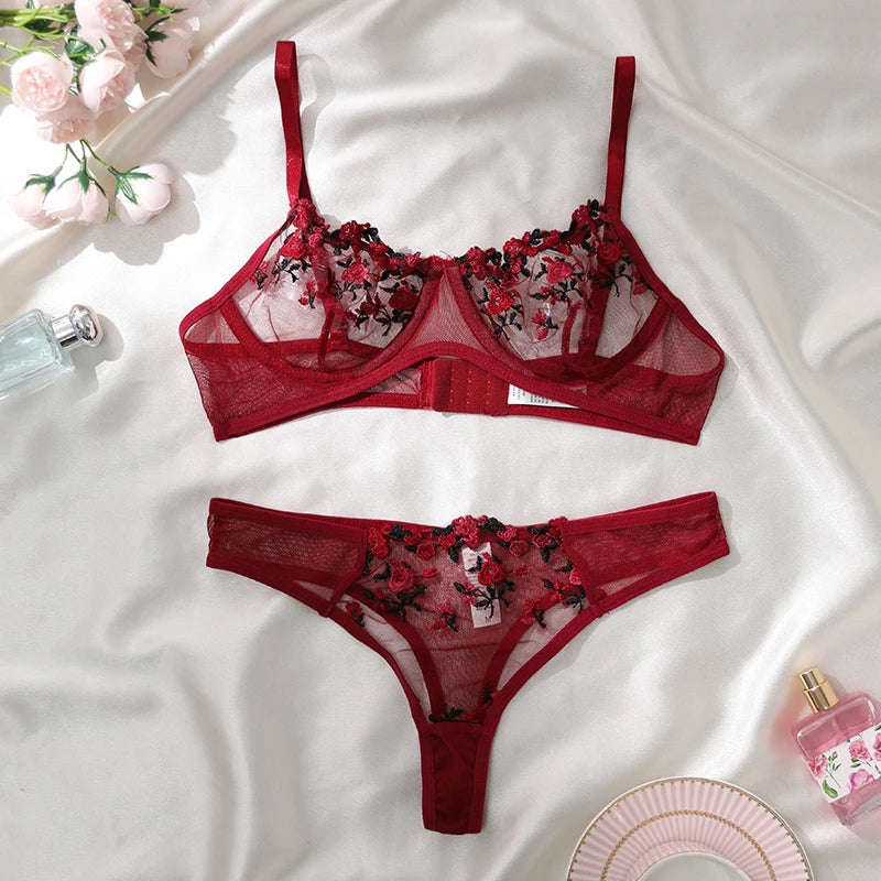 Sexy Dessous ausgefallene Spitze Erotik-Set Frau 2 Stück transparente Damen unterwäsche Stickerei erotisch schöne BH und Höschen-Sets