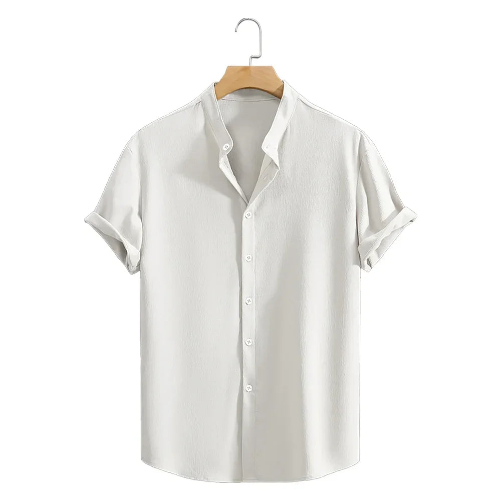 Sommer Männer Casual Henley Hemd Kurzarm Grundlegende T Shirt Baumwolle Einfarbig Taste Atmungsaktive Top Strand Oversize-Shirt Mann