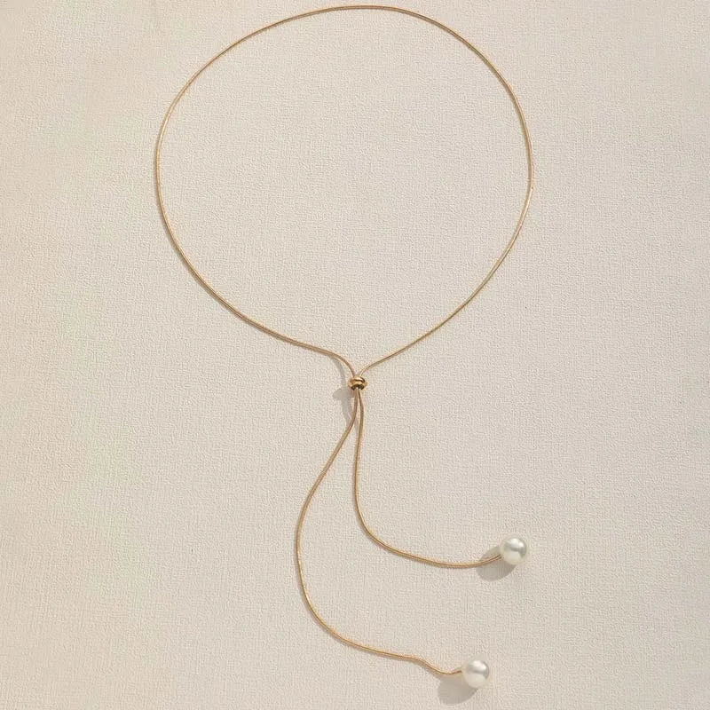 Mode Silber Farbe Lange Quaste Pull Perle Anhänger Halsketten für Frauen Einfache Einstellbare Schlüsselbein Kette Choker Schmuck Geschenk