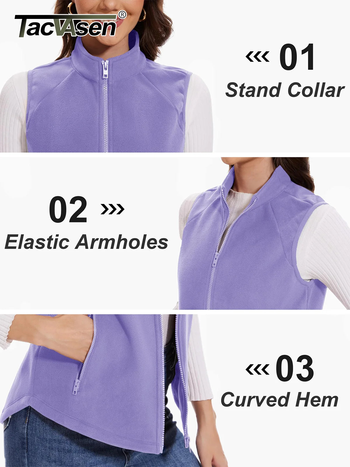 TACVASEN Herbst Winter Fleece Weste Damen warme ärmellose Jacken mit durchgehendem Reiß verschluss leichte Outdoor-Wander weste weibliche Weste
