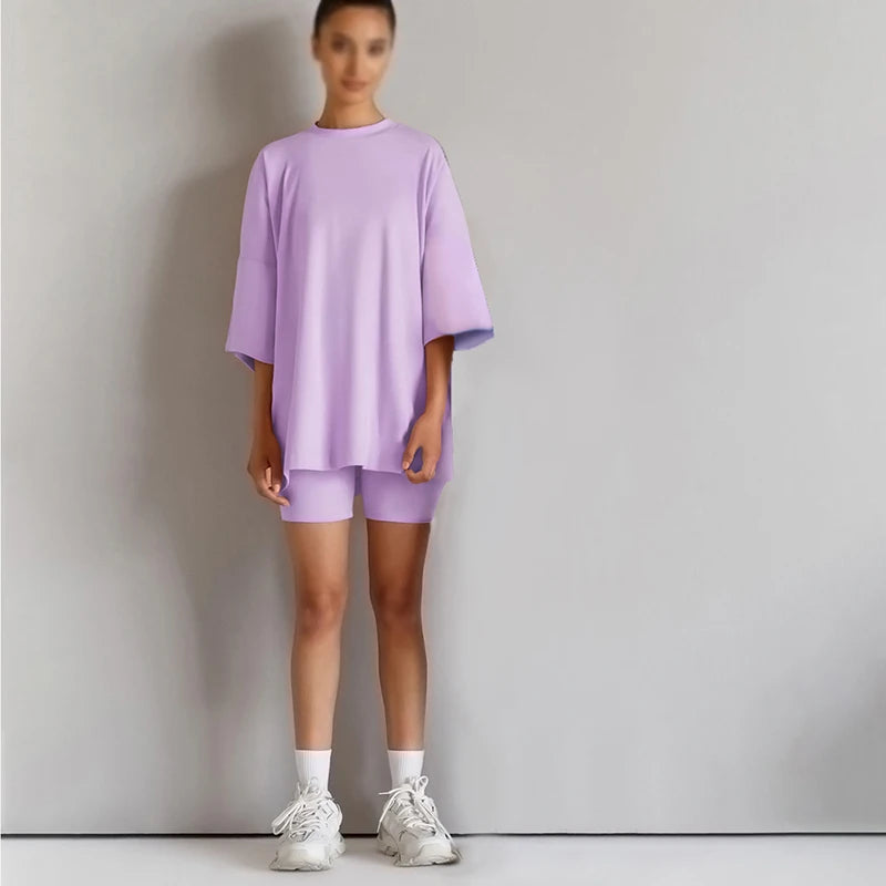 Neuheit Kleine Kinder Baby Mädchen Kleidung 2 Stück Trainingsanzug Set Übergroßen Kurzarm Baumwolle T-shirt + Leggins Shorts Sport Anzug