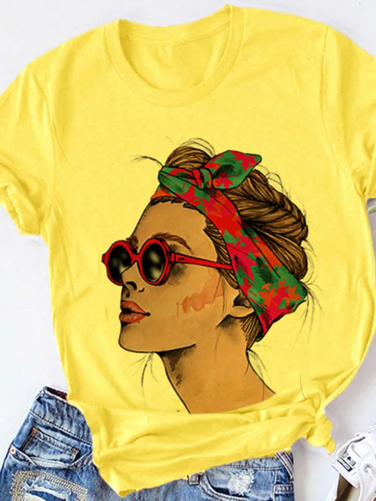 Gelbes Kurzarm-T-Shirt für Damen, lässige Damenoberteile, Harajuku-Streetwear, Sommerdruck, Drop Ship