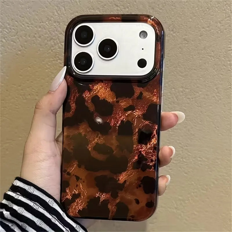 Luxuriöse braune schwarze Leopardenmuster-Hüllen für iPhone 17 Pro Max 16 13 14 12 15 14Plus 13Pro 11Promax 7 8 Plus Vortex-Musterhülle