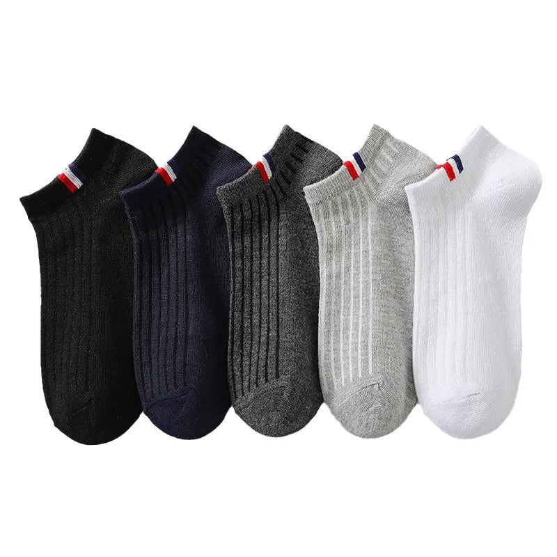 5 Paar dünne, einfarbige Herren-Freizeitsocken, atmungsaktive, schweißabsorbierende Kalibrierungssocken, Sommer-Mischbootssocken