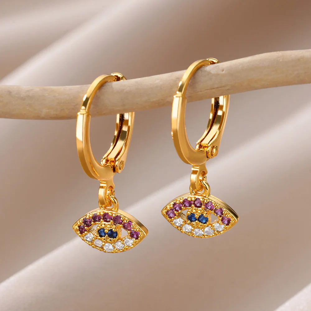 Luxus Zirkon Evil Eye Hoop Ohrringe Für Frauen Edelstahl Türkische Teufel Auge Eardrop Ohrring Ästhetischen Schmuck Geschenk aretes
