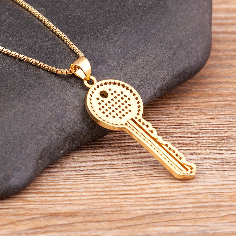 AIBEF Neue Schlüssel Anhänger Halskette Frauen Für Frauen Mode Schmuck Kupfer Zirkon Ketten Halsketten Party Geschenke