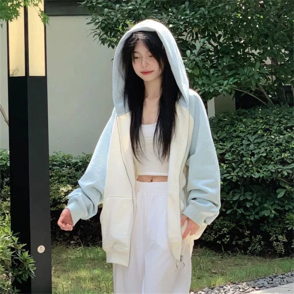 Damen-Hoodies mit süßem Aufdruck, sportlich, schick, lässig, mit Reißverschluss, langärmelig, lockere Jacken, Mäntel, Harajuku-Kapuzenpullover, Streetwear