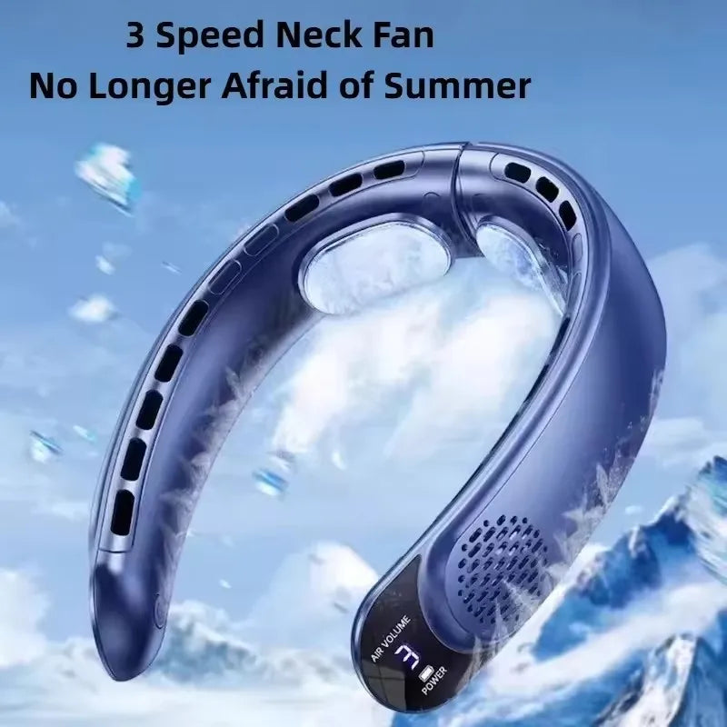 Tragbarer Digitaler Nackenventilator 360 °   Kühlender, blattloser, tragbarer Ventilator mit 4000 mAh, USB-wiederaufladbar, Kühlventilator