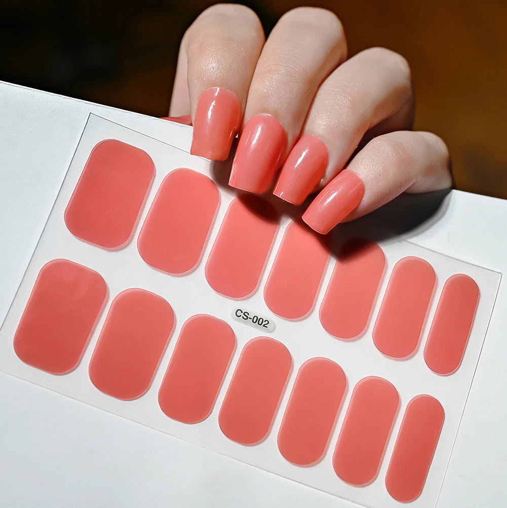 14 Tipps Full Wrap Nagellack Aufkleber Selbstklebende einfarbige Gel-Nagelstreifen Kunst Aufkleber Nicht halbgehärtete DIY Nageldekorationen