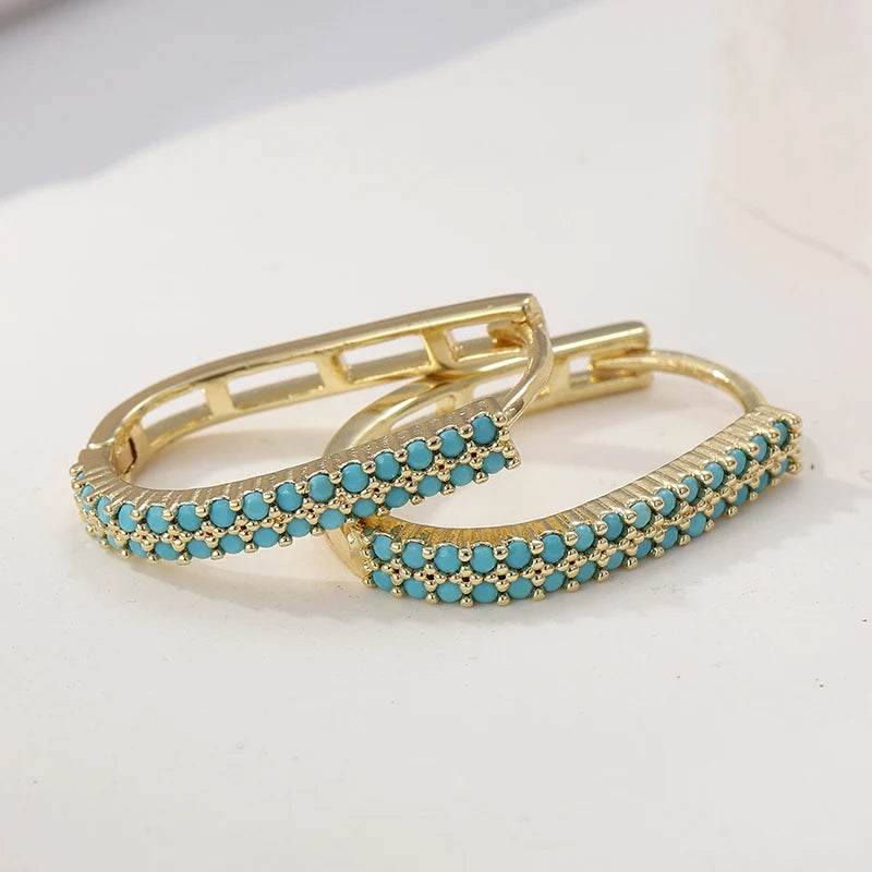 Exquisite Intarsien-Ohrringe in U-Form mit Türkisimitat für Damen, klassische Alltags- und Pendler-Ohrringe, Modeschmuck