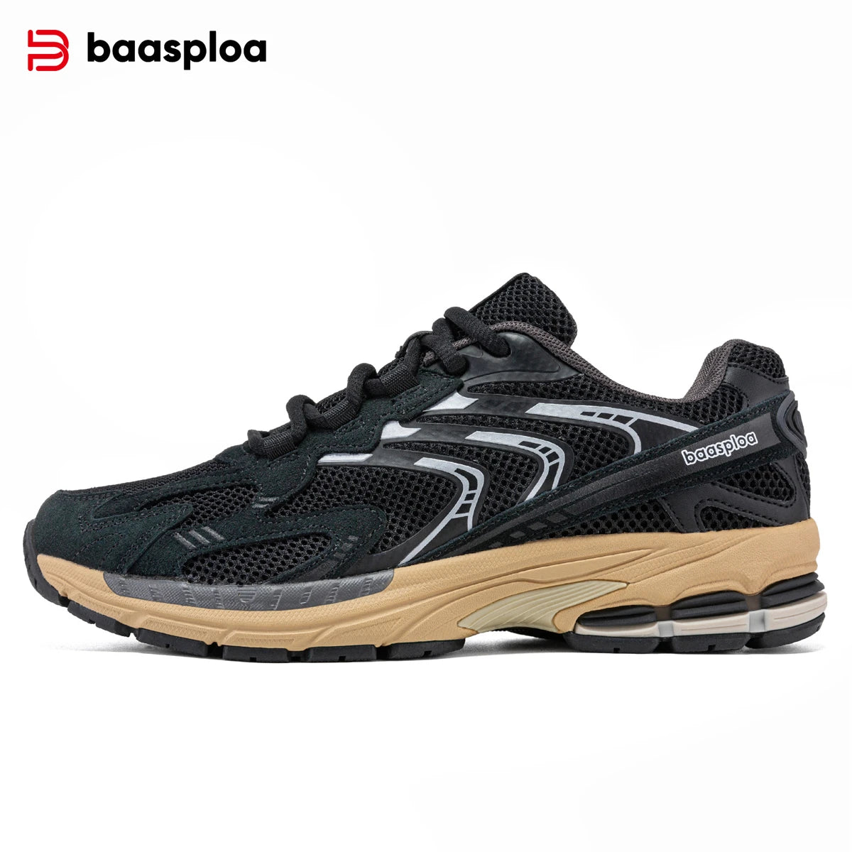 Baasploa Herren-Laufschuhe, Sommer-Mesh-atmungsaktive Vintage-Schuhe, hochwertige, modische, elastische Sportschuhe für Herren