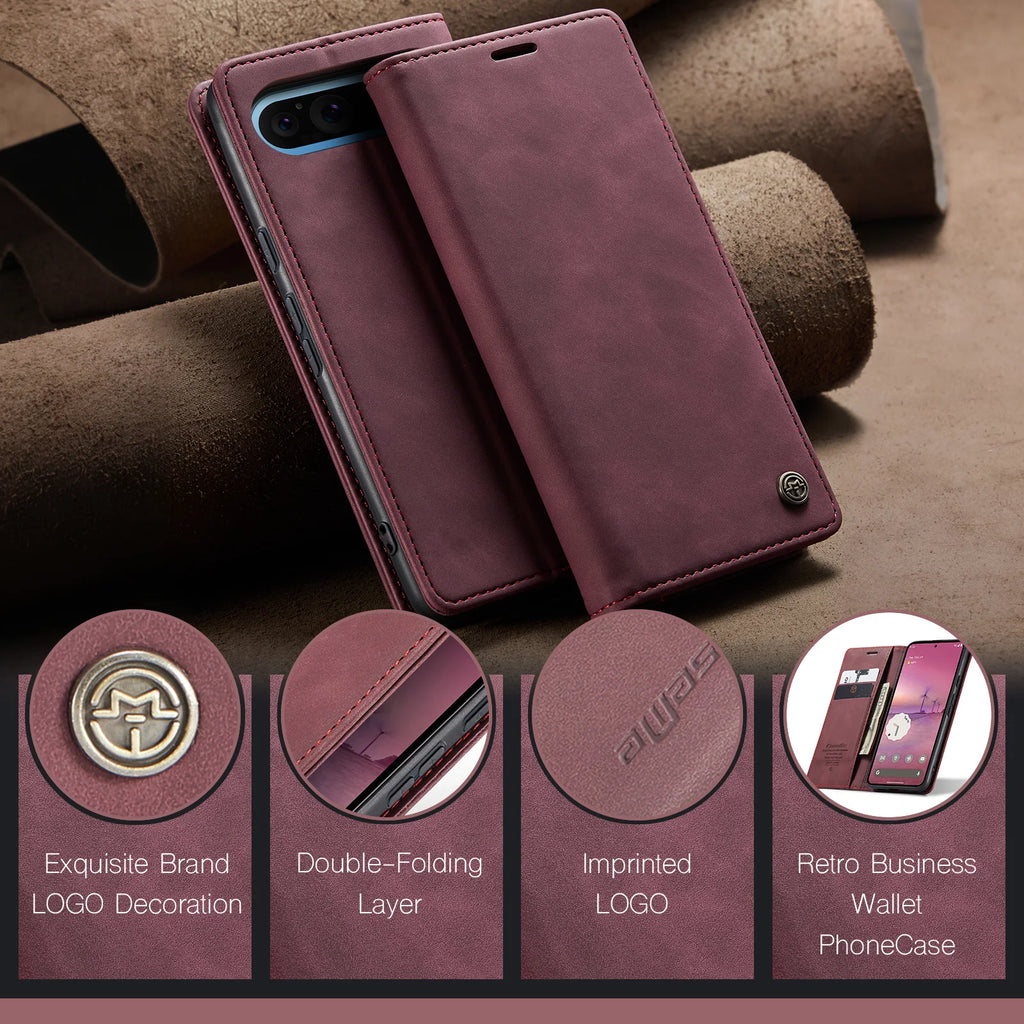 Business Retro Leder Handyhülle für Google Pixel 10 9 8 Pro XL 10A 9A 8A 7 5G Luxuriöse Magnetische Flip-Kartenfach-Brieftaschenhülle