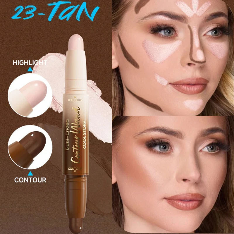 Dual-Ended Bronzer Contour Stick 2 in 1 Smooth Cream Nose Shadow Concealer Pen V Face Brighten Highlight Face Shaping Makeup