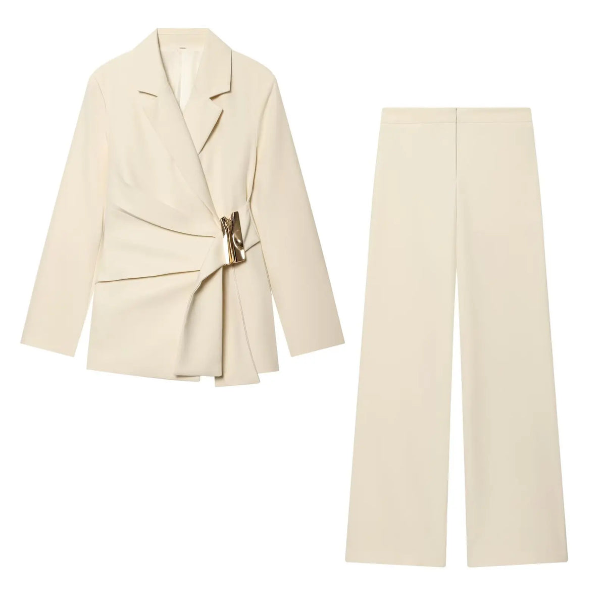 KONDALA Büro-Damen-Chic Weißer Damen-Blazer-Anzug Einfarbiger Langarm-Blazer Lange Reißverschluss-Hose Mode 2026 Frühling Sommer Anzug