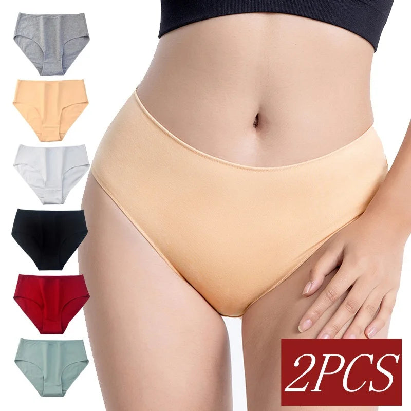 2 teile/satz Baumwolle Höschen Slips Frauen hohe Taille Unterhose einfarbige Hosen weiblich intimates comfot atmungsaktive Dessous M-2XL
