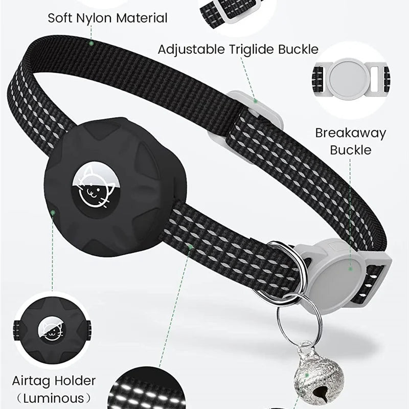 Airtag Katzenhalsband Positionierung Tracker Silikonhülle Dreidraht Reflektierende Tasche Glocke Hund Haustier