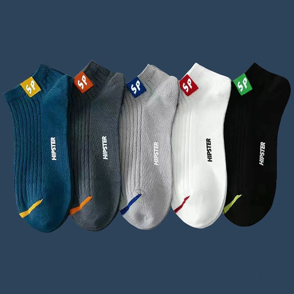 5 Paar Herrensocken, hochwertige Frühlings- und Herbstverdickte, atmungsaktive Bootssocken, niedrig geschnittene Socken mit flachem Mund, Freizeitsocken für Herren