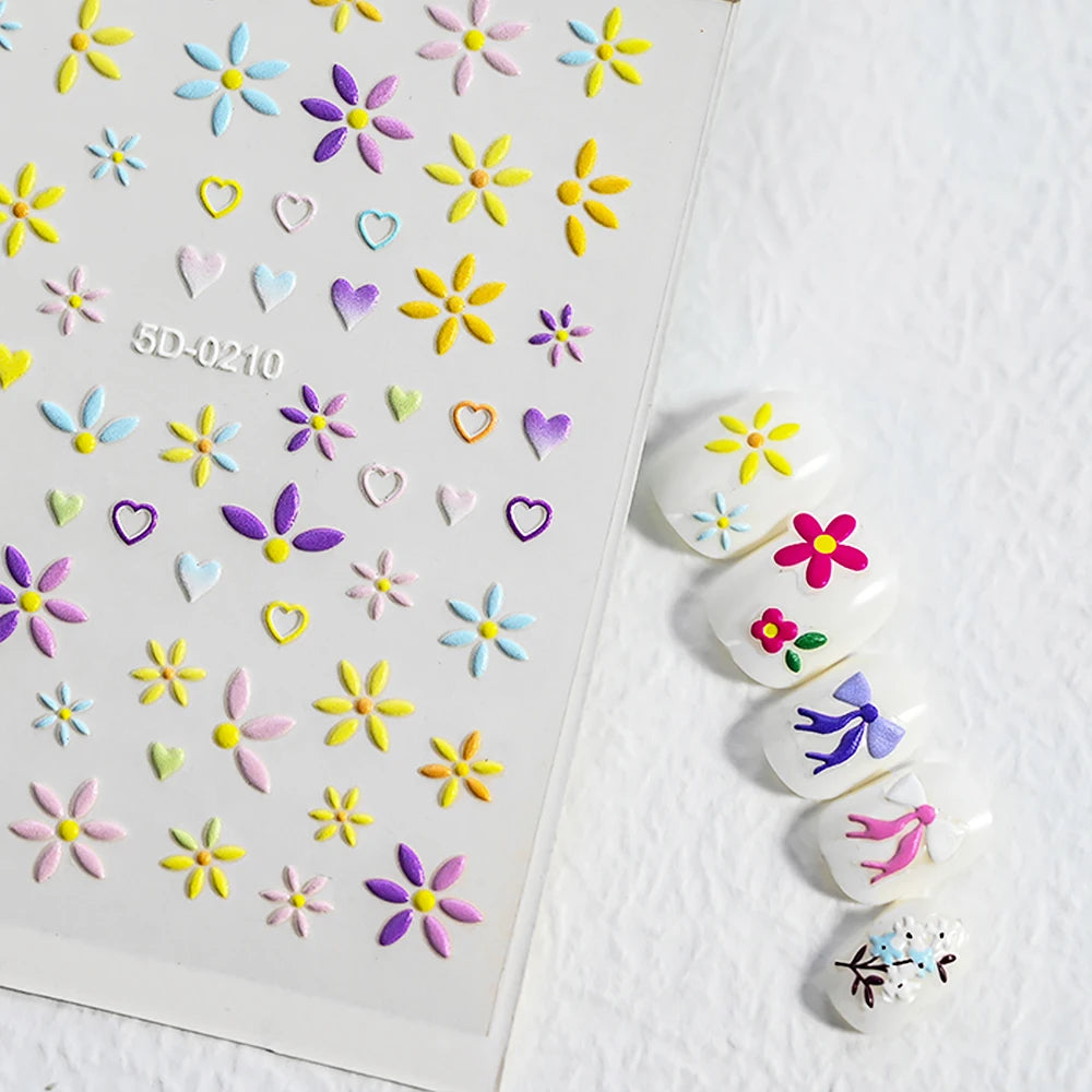 5D geprägte Lächeln Nail Art Aufkleber lustig/Lächelnde Sonnenblume Nail Art Aufkleber Kawaii Macaron selbstklebendes Design DIY glückliche Dekoration