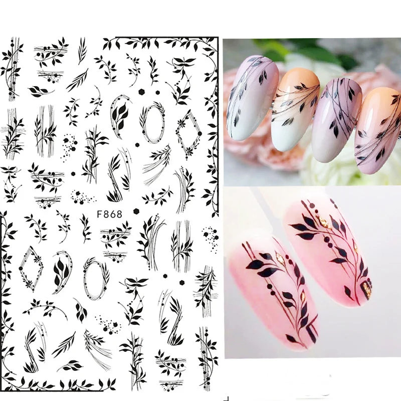 1PCS Schwarz Weiß Schmetterling Laser Nagel Aufkleber Y2K Nail art Dekoration Abstrakte Linien Bronzing Blumen Aufkleber Für Nägel