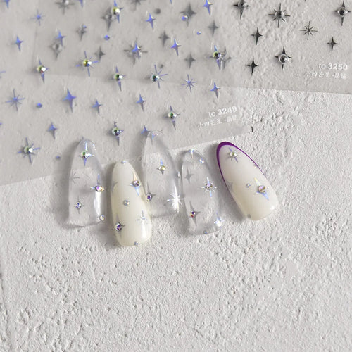 1 Stück 5D Laser Silber eingelegter Diamant Stern Nail Art Aufkleber Vierzackige Sterne Klebstoff Relief Slider Y2K Sternenlicht Maniküre Aufkleber