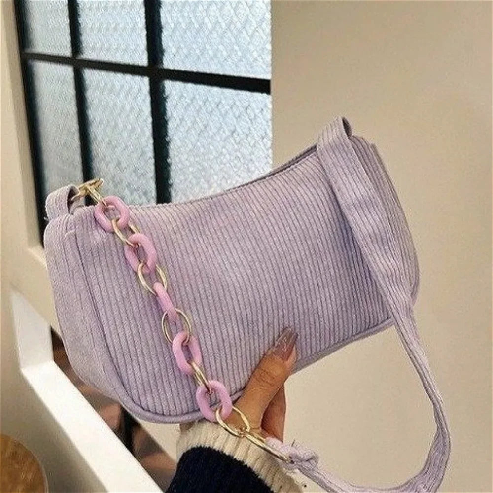 1PC Mode Vintage frauen Handtaschen Cord Unterarm Tasche Casual Frauen Schulter Taschen Einfarbig Zipper Weibliche Handtasche Kupplung