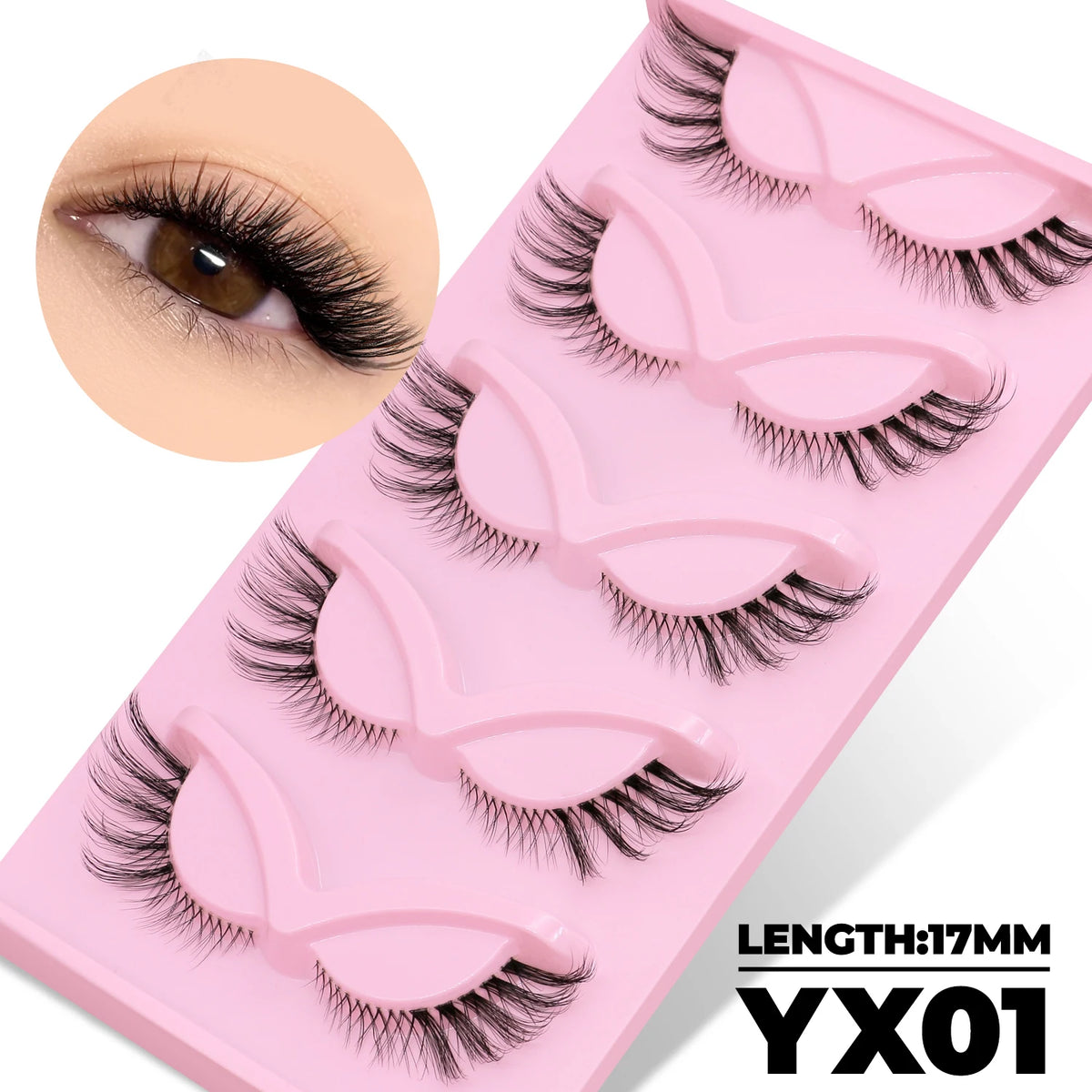 GROINNEYA Katzenaugen-Wimpern, 5 Paar, natürliche künstliche Wimpern, klare Band-Wimpern, natürliches, langes, geflügeltes Ende, längliche Wimpern, Make-up