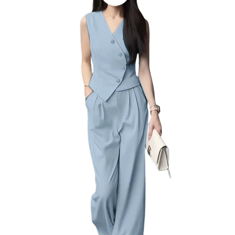 ZANZEA Koreanischen Stil Frauen Hose Sets Unregelmäßige Weste Tops Breite Bein Hosen Elegante Solide 2-Stück Sets Sommer Pendeln 2 stücke Outfits