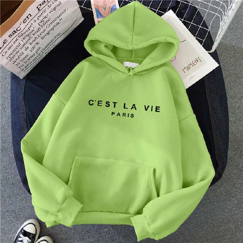 Frauen Casual Drucken Lose Hoodies Frühling Langarm Mit Kapuze Sweatshirt Harajuku Einfache Tops Faul Stil Pullover 2023 Streetwear